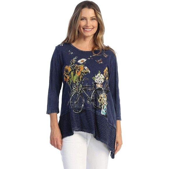 Jess & Jane Women's XL Mineral Washed Cotton Wavy Contrast Asymmetric Tunic Top - Picture 2 of 11